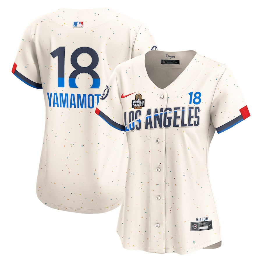 Yoshinobu Yamamoto 18 Los Angeles Dodgers Women's 2024 World Series Champions City Connect Limited Player Jersey - Cream