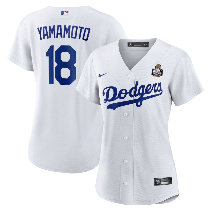 Yoshinobu Yamamoto 18 Los Angeles Dodgers Women's 2024 World Series Home Jersey - White
