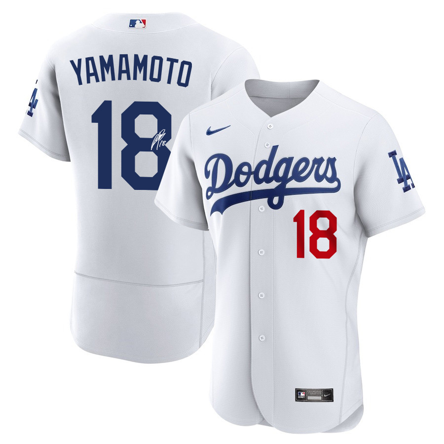 Yoshinobu Yamamoto 18 Signed Los Angeles Dodgers Home Elite Men Jersey - White