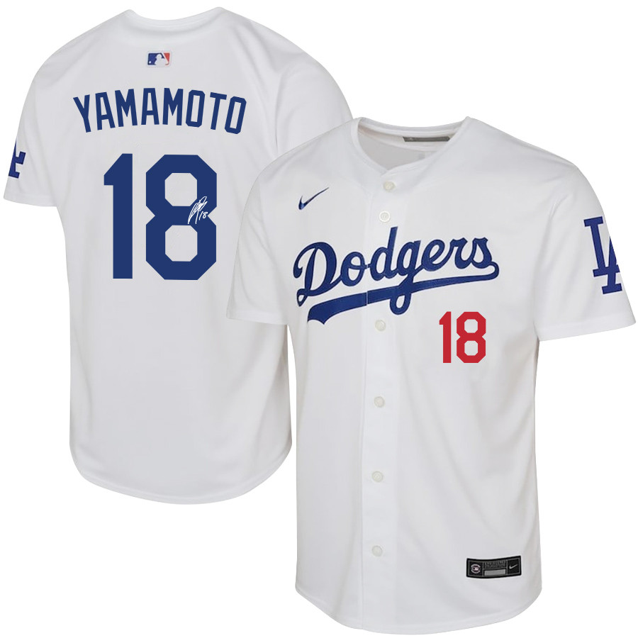 Yoshinobu Yamamoto 18 Signed Los Angeles Dodgers Youth Home Jersey - White