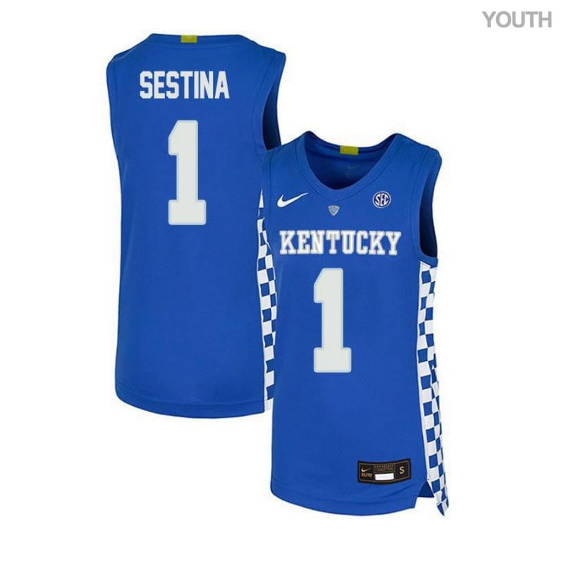 Youth 1 Nate Sestina Royal Blue Elite Kentucky Wildcats Basketball Jersey