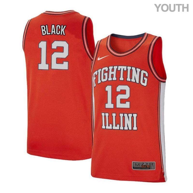 Youth 12 Leron Black Orange Retro Elite Illinois Fighting Illini Basketball Jersey