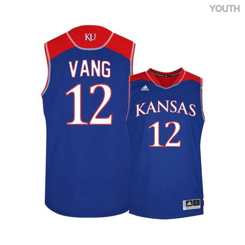 Youth 12 Tucker Vang Blue Kansas Jayhawks Basketball Jersey