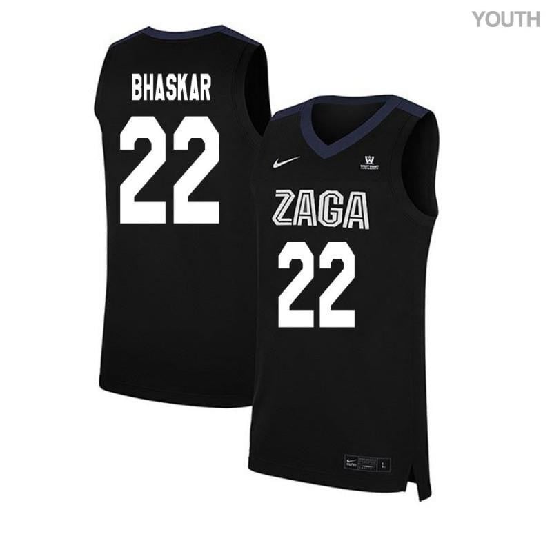 Youth 22 Brian Bhaskar Black Elite Gonzaga Bulldogs Basketball Jersey