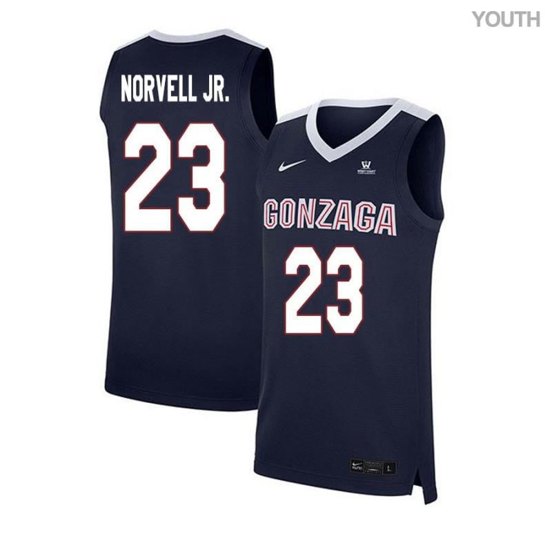 Youth 23 Zach Norvell Jr Navy Elite Gonzaga Bulldogs Basketball Jersey