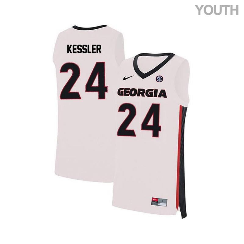 Youth 24 Houston Kessler White Elite Georgia Bulldogs Basketball Jersey