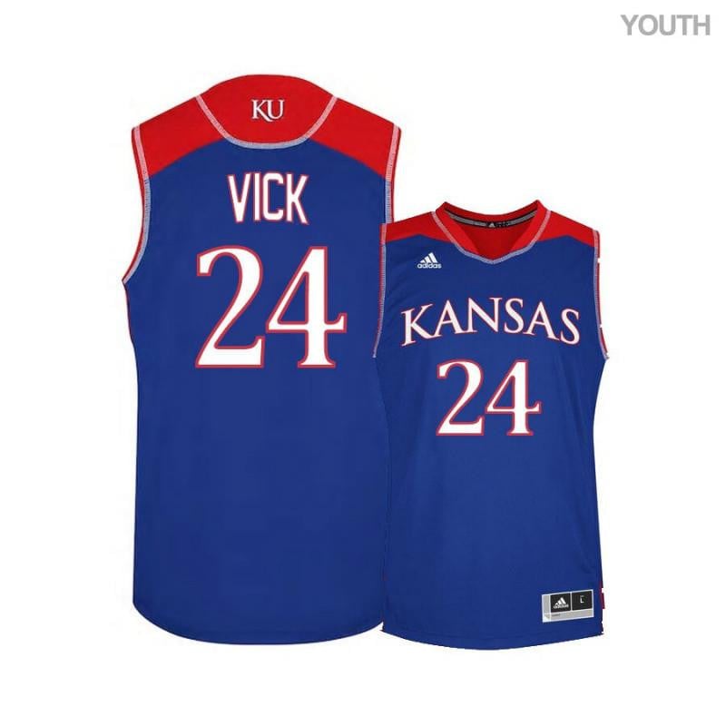 Youth 24 Lagerald Vick Blue Kansas Jayhawks Basketball Jersey