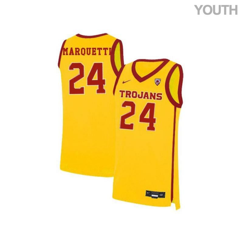 Youth 24 Malik Marquetti Yellow Elite Usc Trojans Basketball Jersey