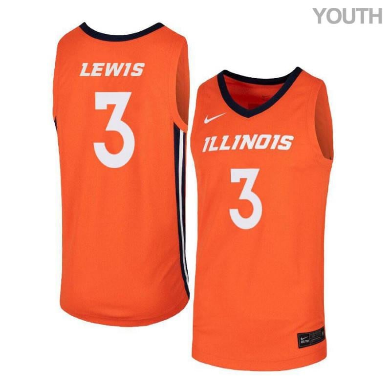 Youth 3 Khalid Lewis Orange Elite Illinois Fighting Illini Basketball Jersey