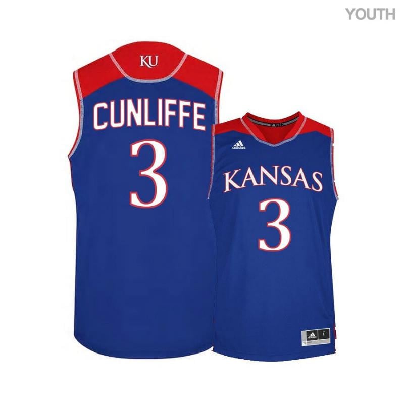 Youth 3 Sam Cunliffe Blue Kansas Jayhawks Basketball Jersey