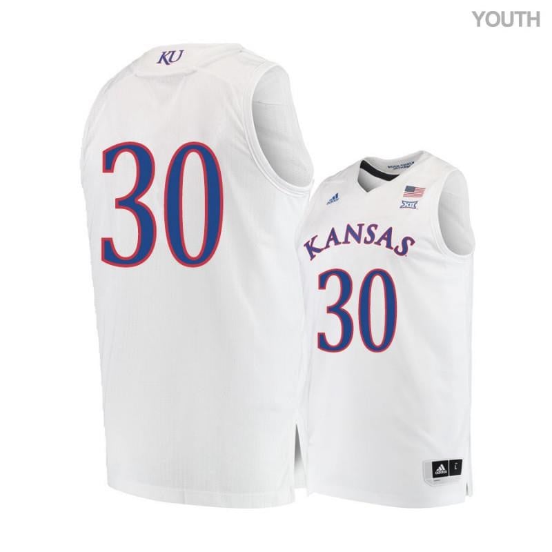 Youth 30 Ochai Agbaji White Kansas Jayhawks Basketball Jersey