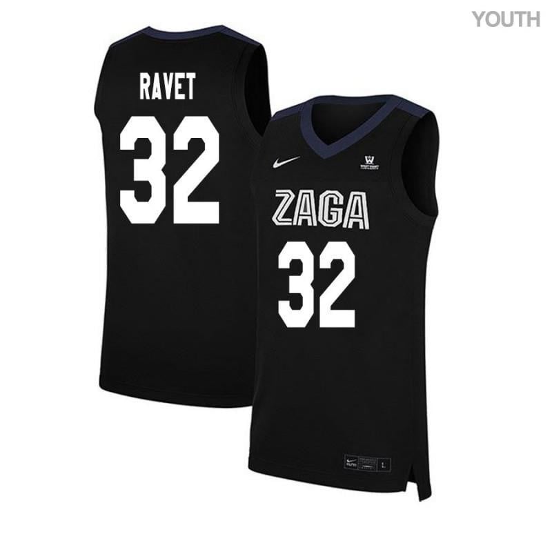 Youth 32 Brock Ravet Black Elite Gonzaga Bulldogs Basketball Jersey