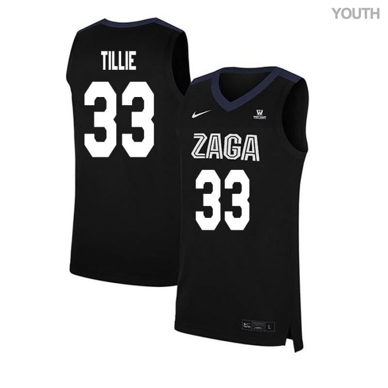 Youth 33 Killian Tillie Black Elite Gonzaga Bulldogs Basketball Jersey