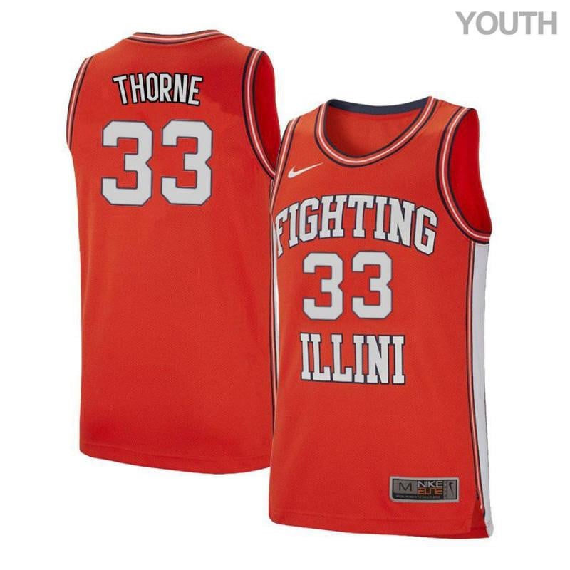 Youth 33 Mike Thorne Orange Retro Elite Illinois Fighting Illini Basketball Jersey