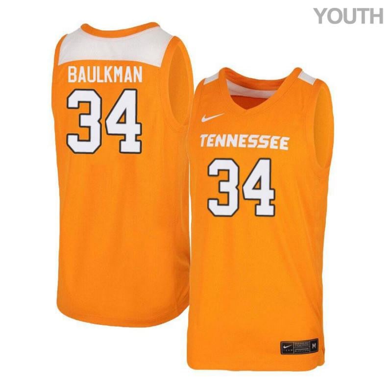 Youth 34 Devon Baulkman Orange White Elite Tennessee Volunteers Basketball Jersey