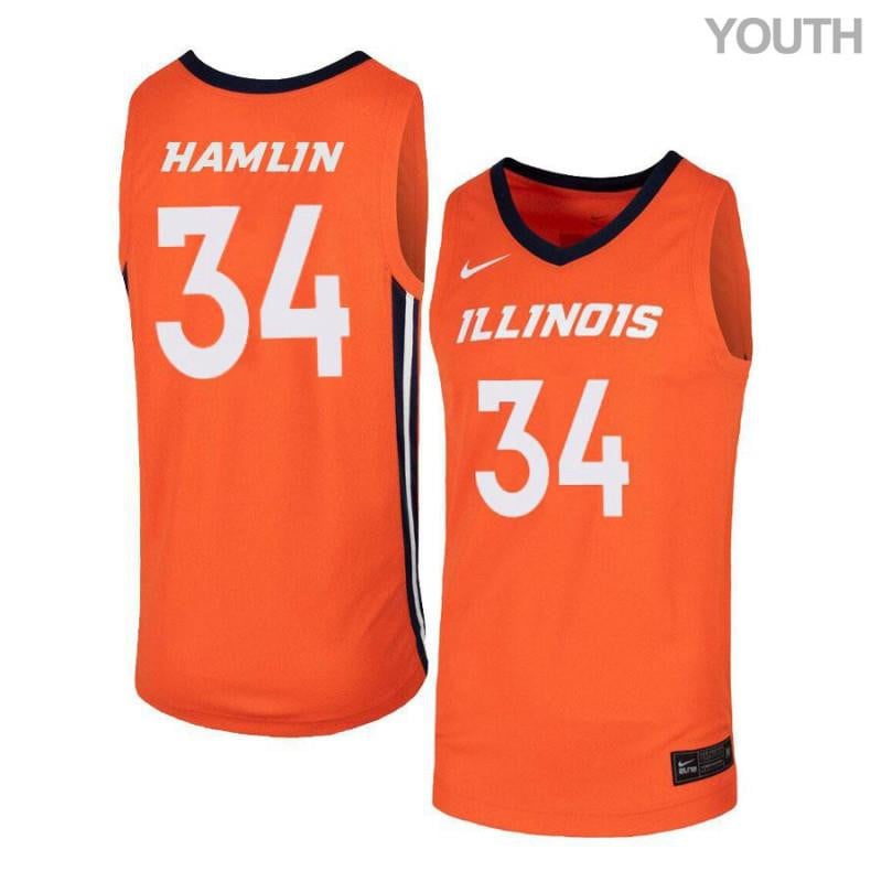Youth 34 Jermaine Hamlin Orange Elite Illinois Fighting Illini Basketball Jersey