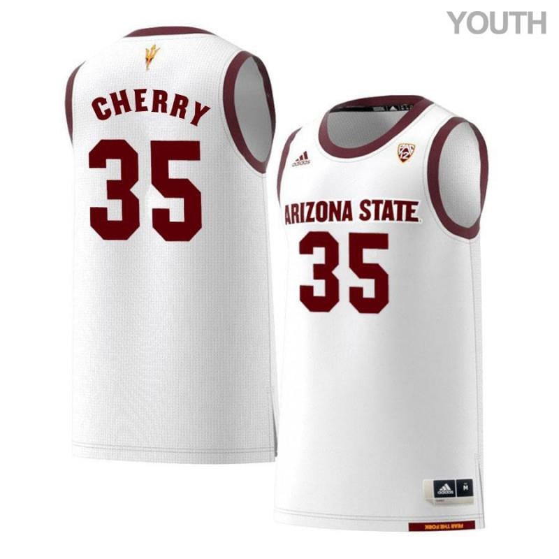 Youth 35 Taeshon Cherry White Retro Arizona State Sun Devils Basketball Jersey