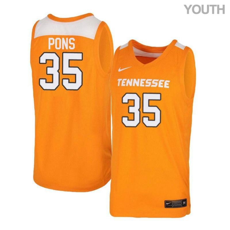 Youth 35 Yves Pons Orange White Elite Tennessee Volunteers Basketball Jersey