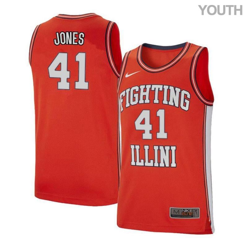 Youth 41 Clayton Jones Orange Retro Elite Illinois Fighting Illini Basketball Jersey