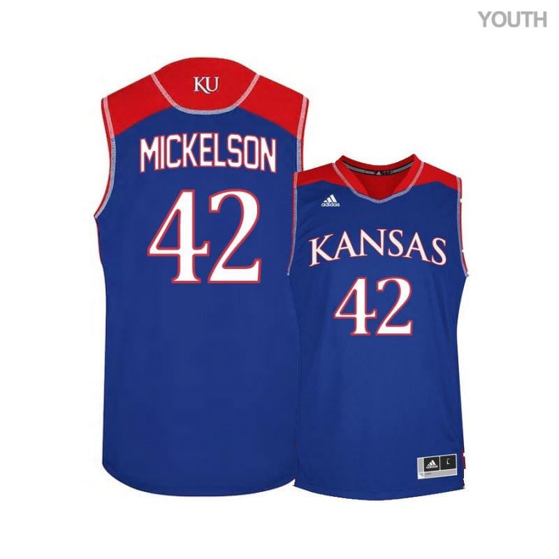 Youth 42 Hunter Mickelson Blue Kansas Jayhawks Basketball Jersey