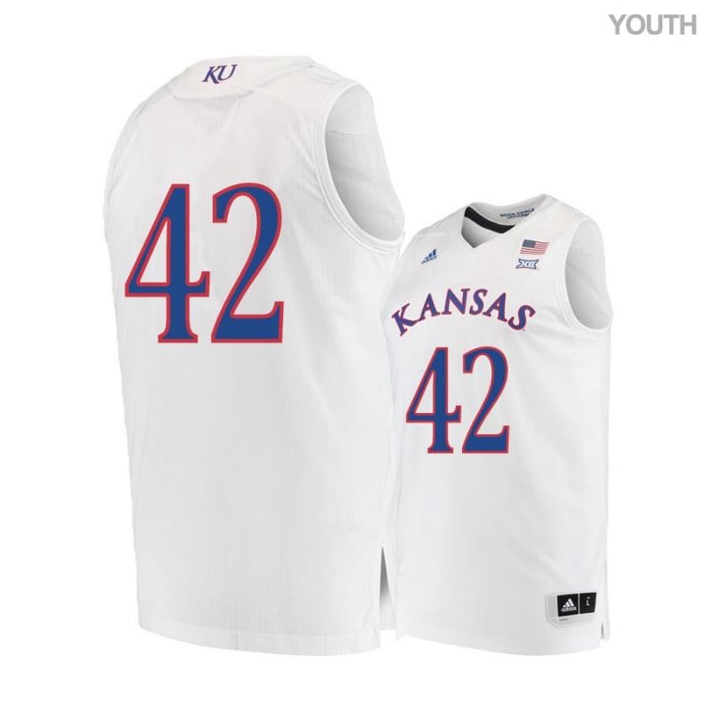 Youth 42 Hunter Mickelson White Kansas Jayhawks Basketball Jersey