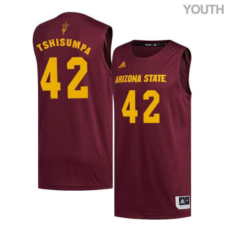 Youth 42 Jethro Tshisumpa Maroon Arizona State Sun Devils Basketball Jersey