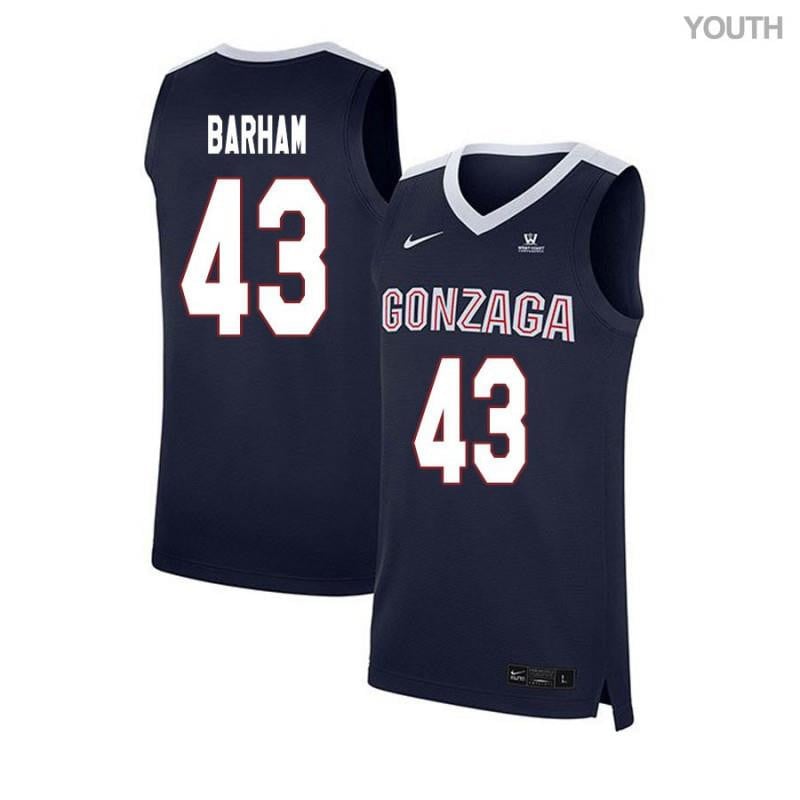 Youth 43 Drew Barham Navy Elite Gonzaga Bulldogs Basketball Jersey