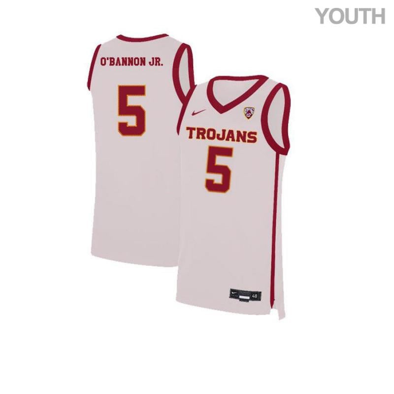 Youth 5 Charles Obannon Jr White Elite Usc Trojans Basketball Jersey
