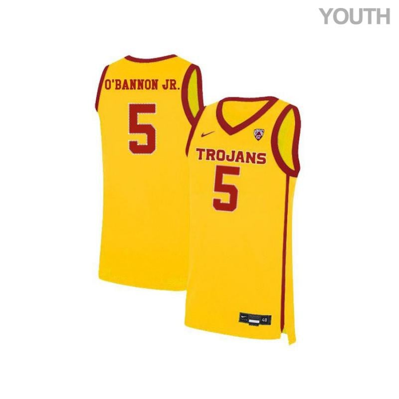 Youth 5 Charles Obannon Jr Yellow Elite Usc Trojans Basketball Jersey