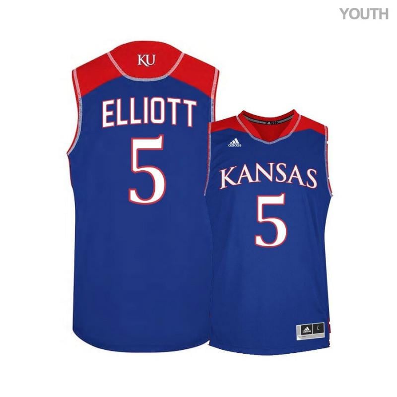 Youth 5 Elijah Elliott Blue Kansas Jayhawks Basketball Jersey