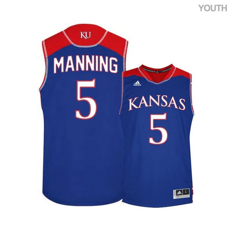 Youth 5 Evan Manning Blue Kansas Jayhawks Basketball Jersey