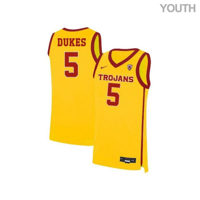 Youth 5 Kahlil Dukes Yellow Elite Usc Trojans Basketball Jersey
