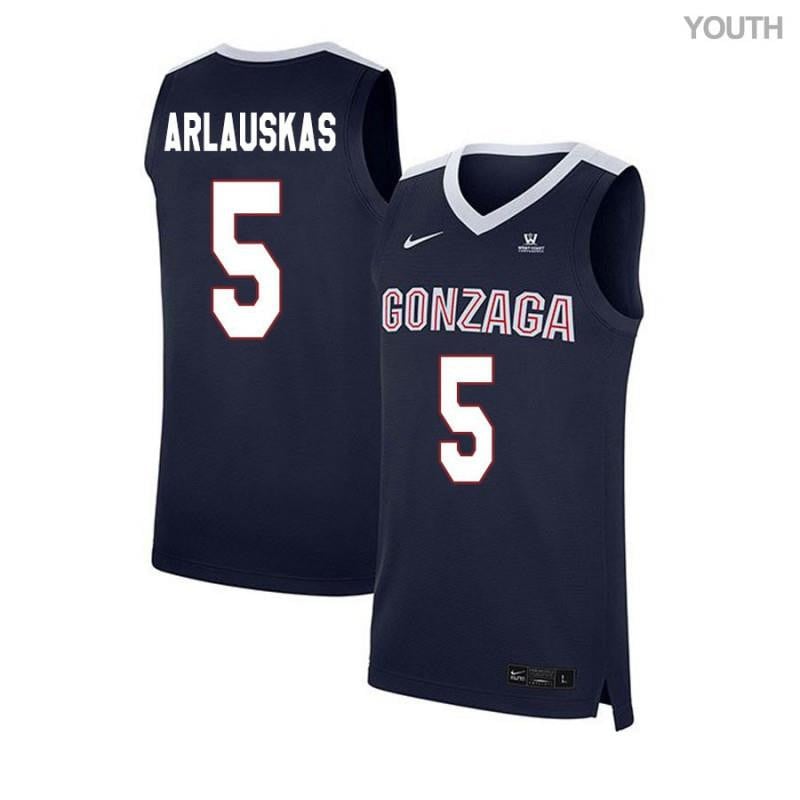 Youth 5 Martynas Arlauskas Navy Elite Gonzaga Bulldogs Basketball Jersey