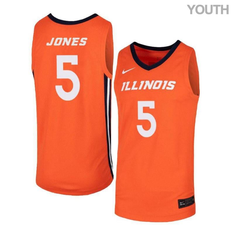 Youth 5 Tevian Jones Orange Elite Illinois Fighting Illini Basketball Jersey