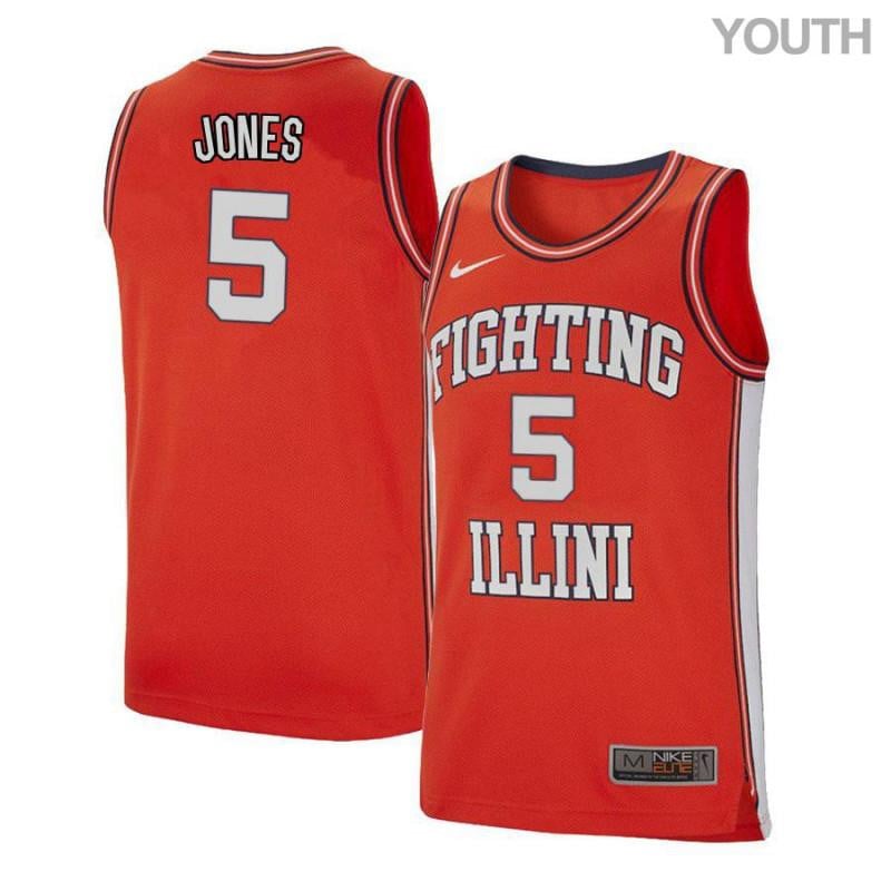 Youth 5 Tevian Jones Orange Retro Elite Illinois Fighting Illini Basketball Jersey