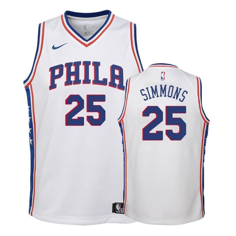 Youth 76ers Ben Simmons 25 Association White Jersey