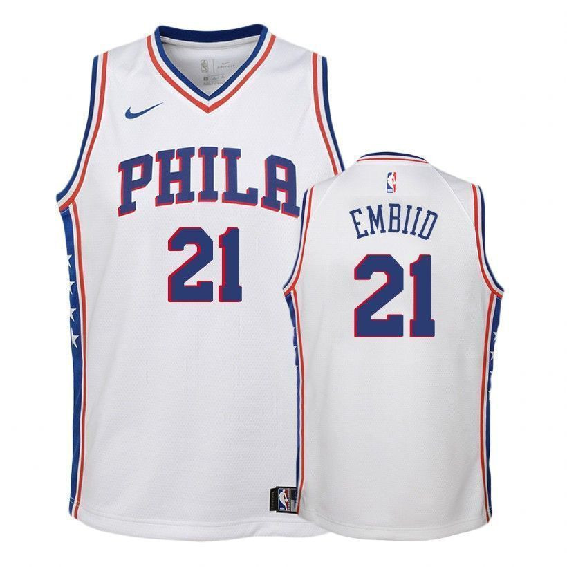Youth 76ers Joel Embiid 21 Association White Jersey