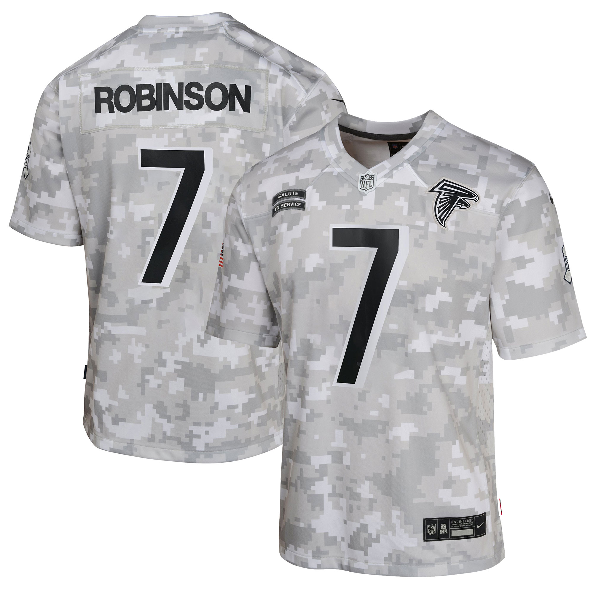 Youth Atlanta Falcons Bijan Robinson Arctic Camo 2024 Salute To Service Game Jersey Js7943