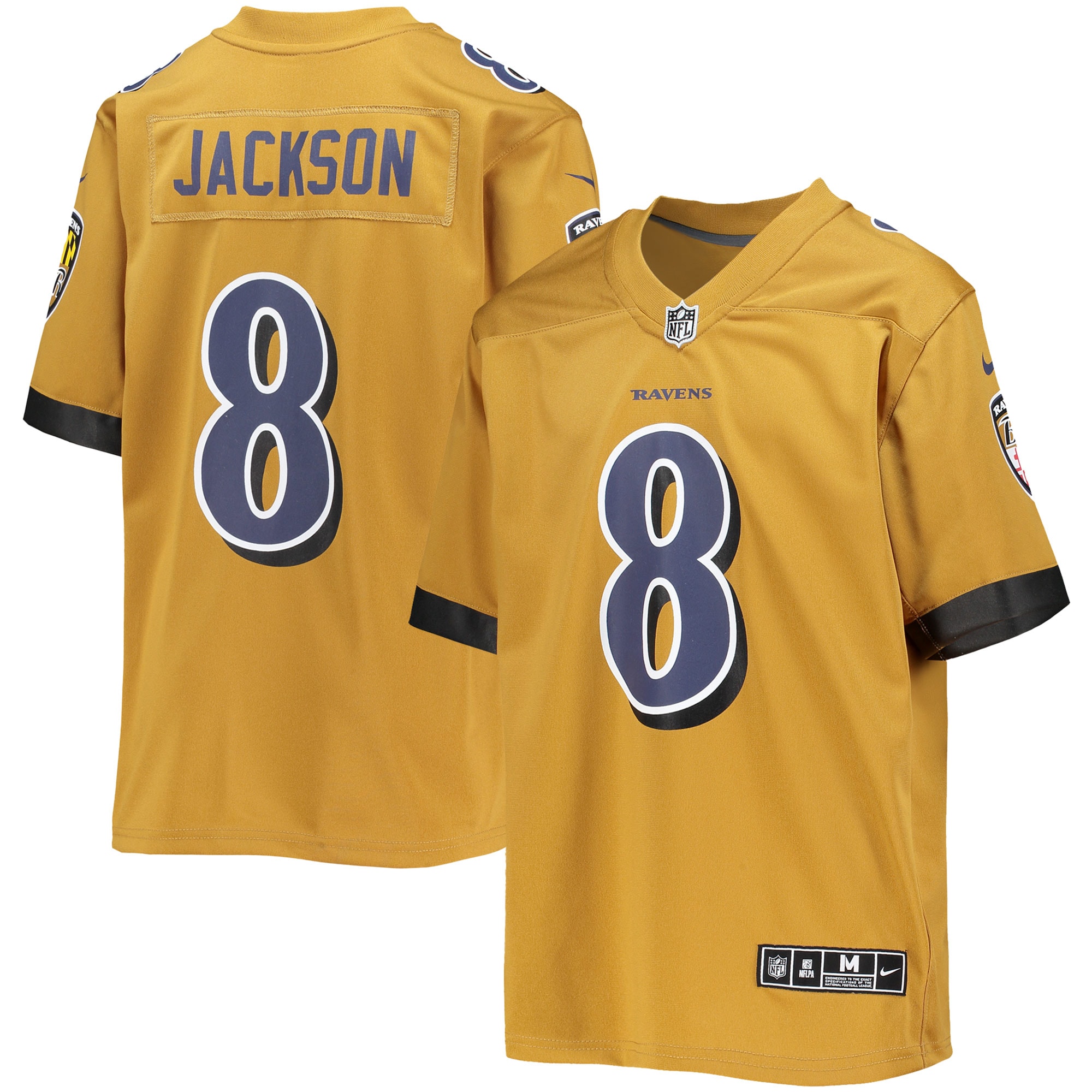 Youth Baltimore Ravens Lamar Jackson Gold Inverted Team Game Jersey Js7720