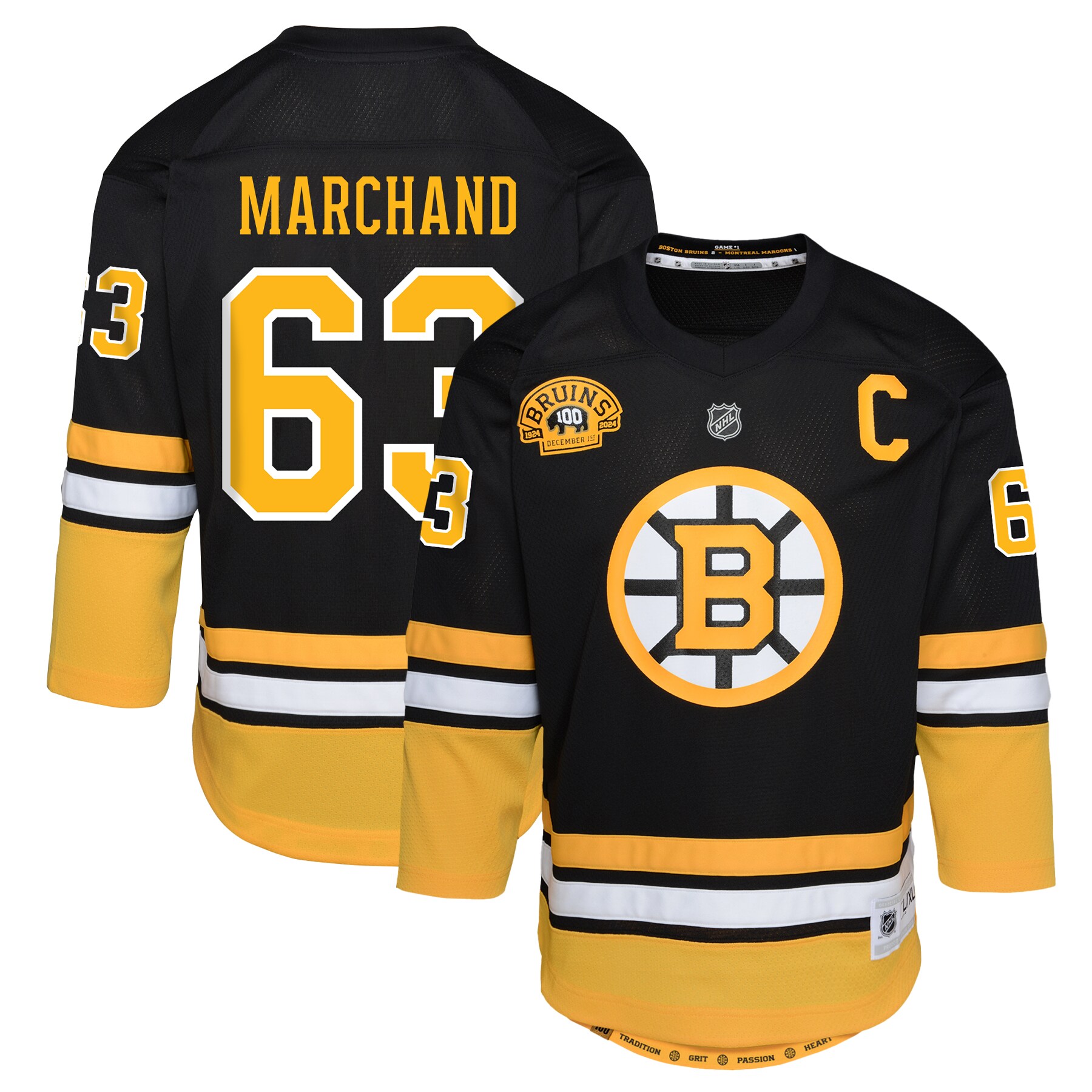 Youth Boston Bruins Brad Marchand Black 100th Anniversary Player Jersey