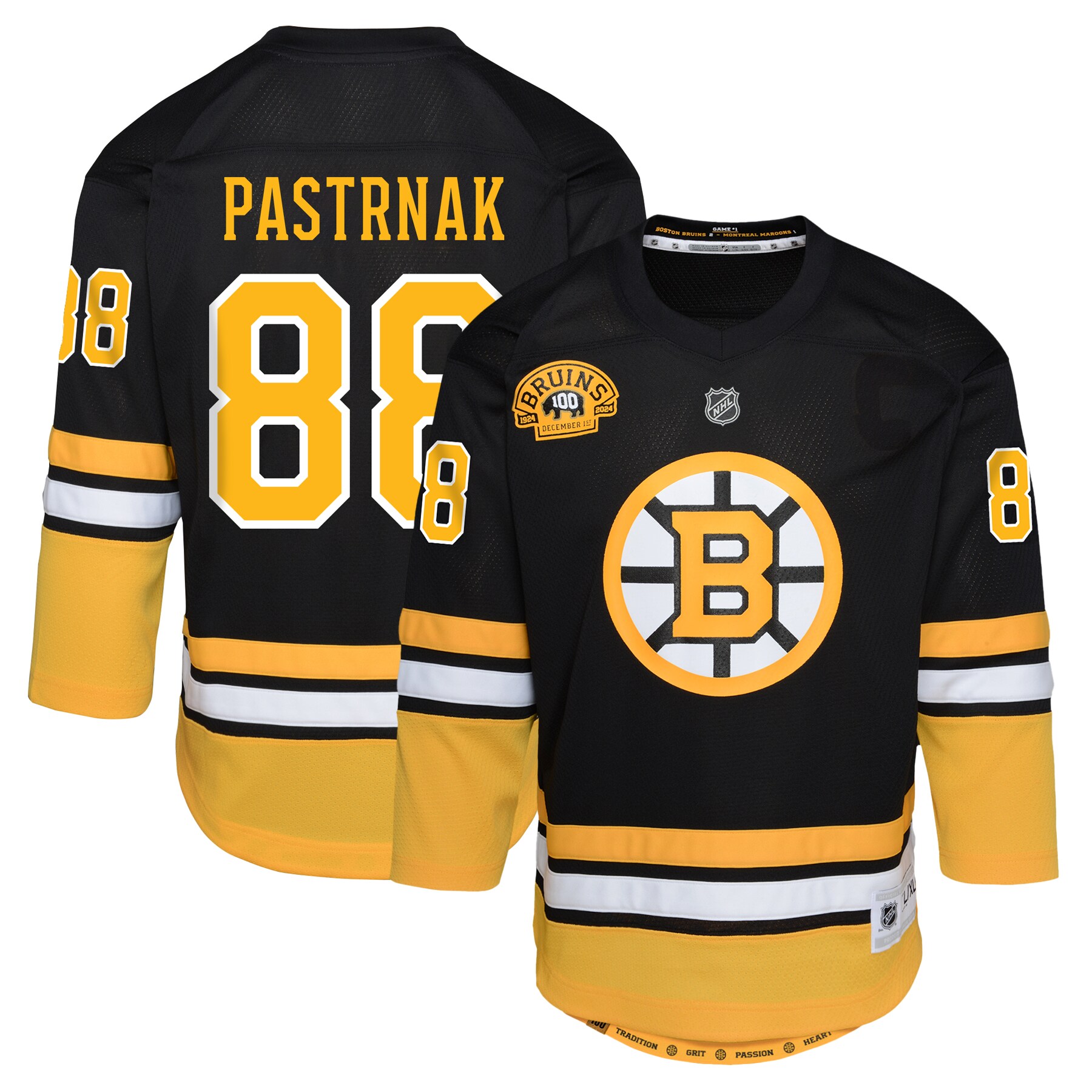 Youth Boston Bruins David Pastrnak Black 100th Anniversary Player Jersey