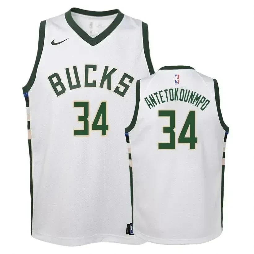 Youth Bucks Giannis Antetokounmpo 34 Association White Jersey