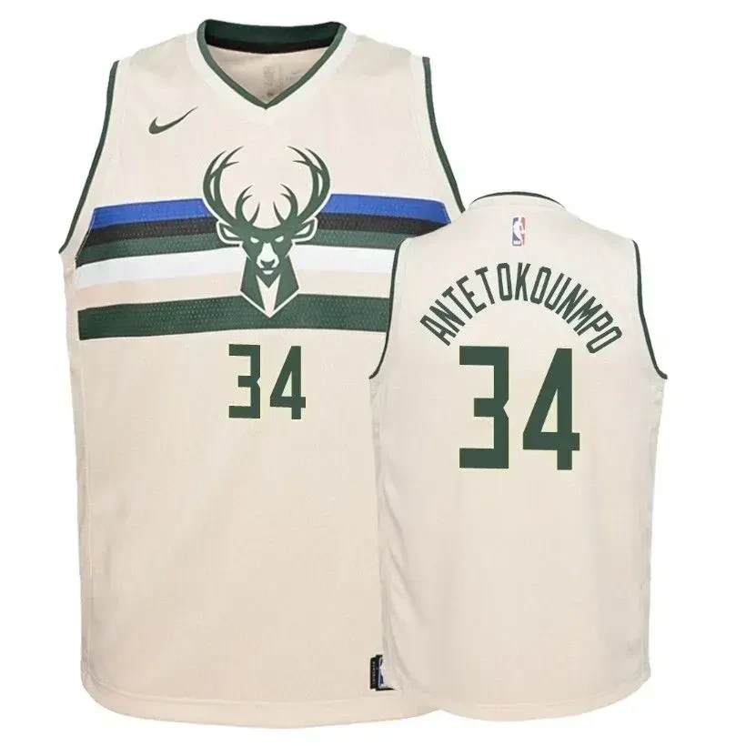 Youth Bucks Giannis Antetokounmpo 34 City Cream Jersey