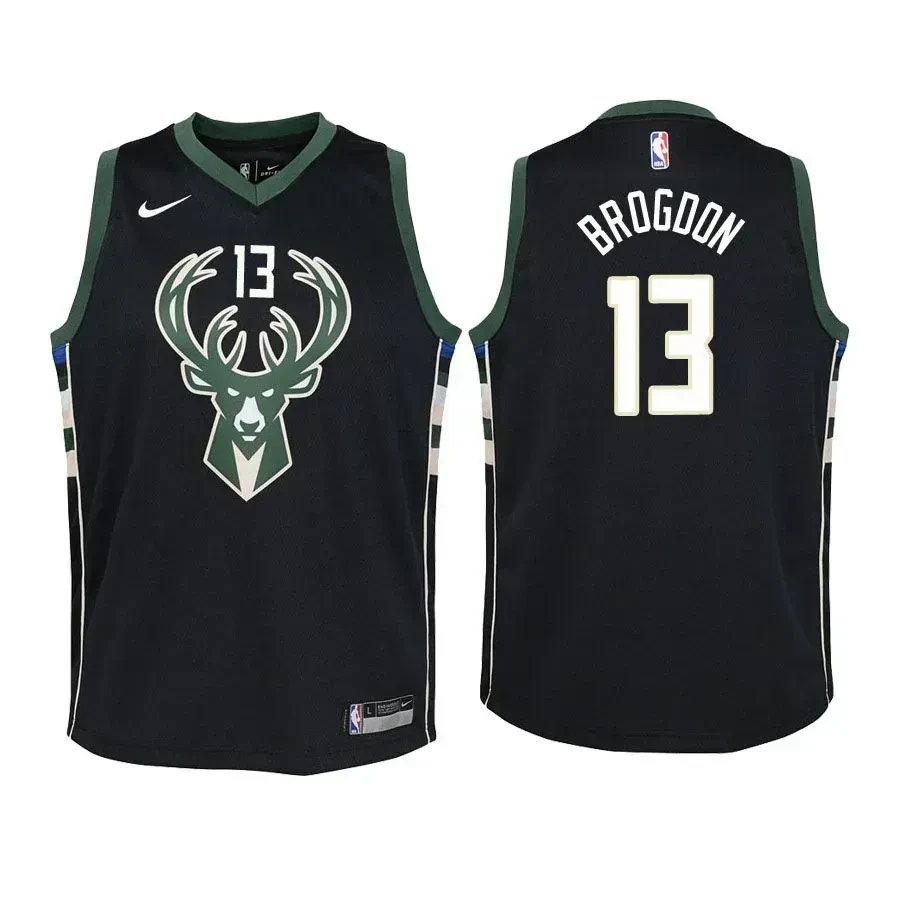 Youth Bucks Malcolm Brogdon 13 Statet Black Jersey