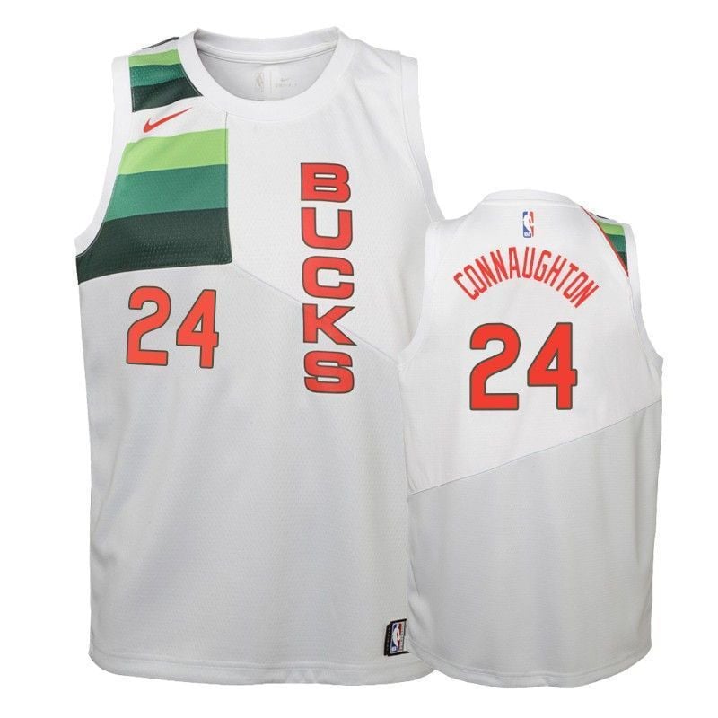 Youth Bucks Pat Connaughton 24 2018-19 Earned White Jersey