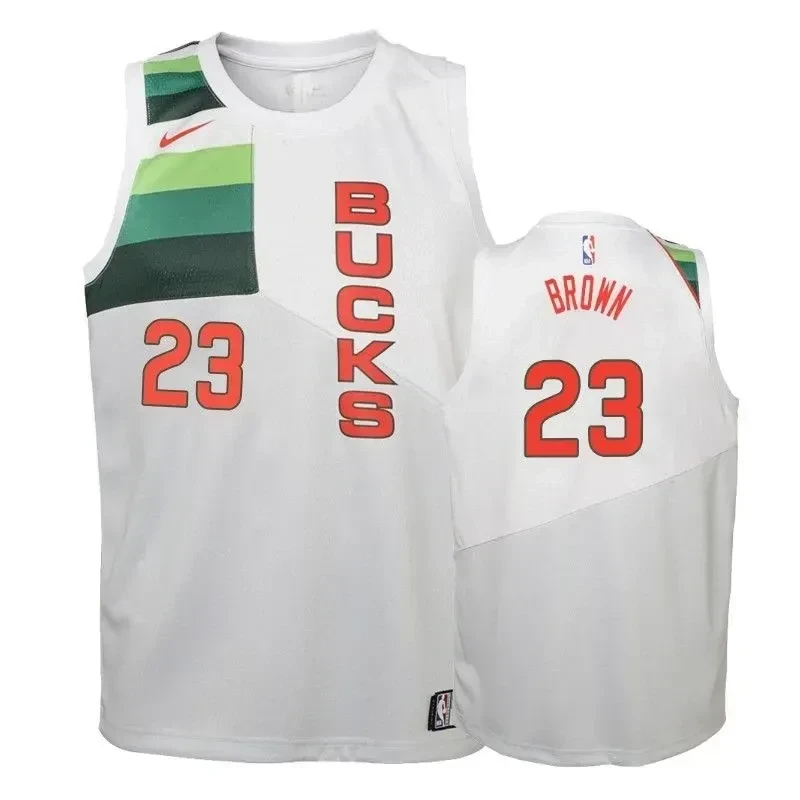 Youth Bucks Sterling Brown 23 2018-19 Earned White Jersey