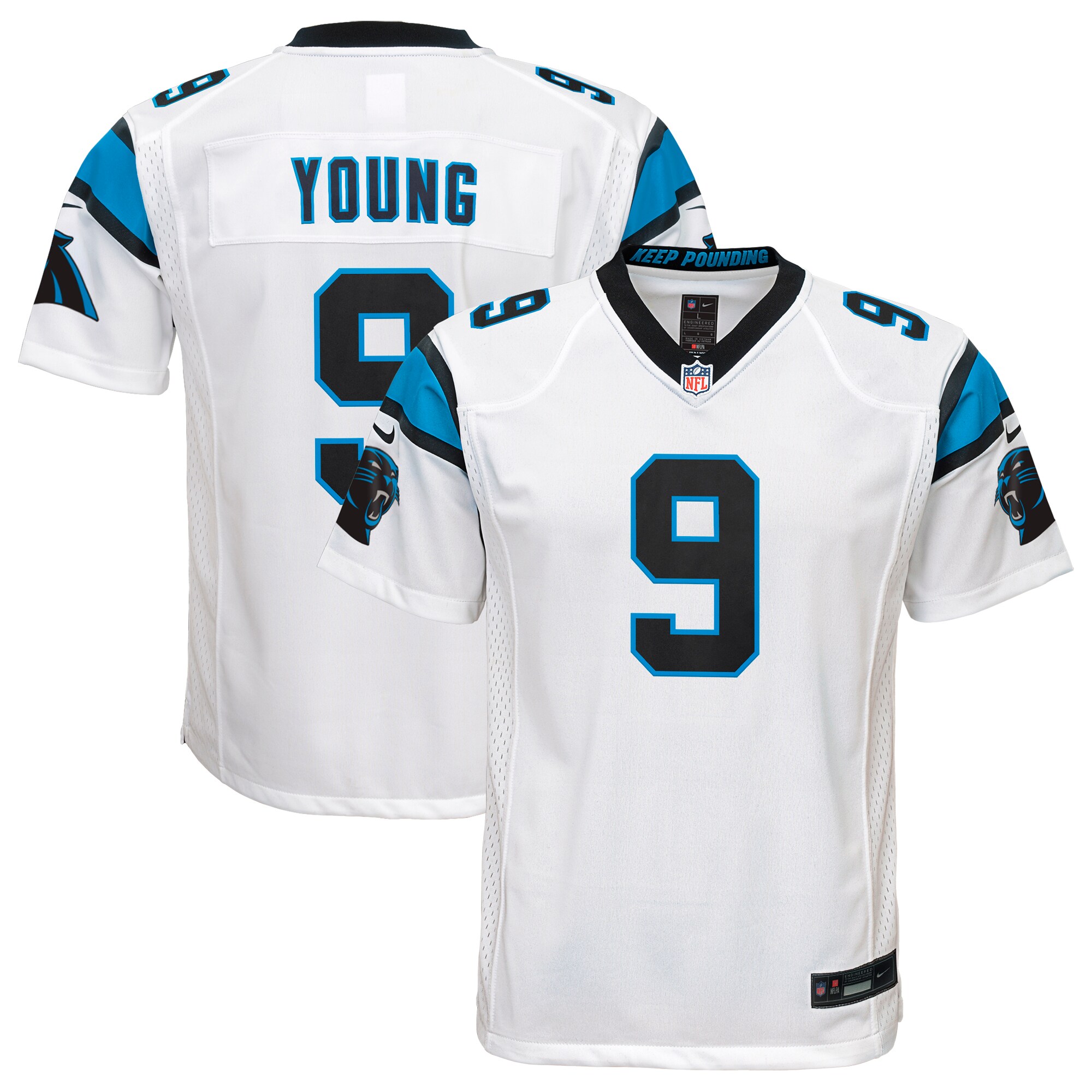 Youth Carolina Panthers Bryce Young White Game Jersey Js7842