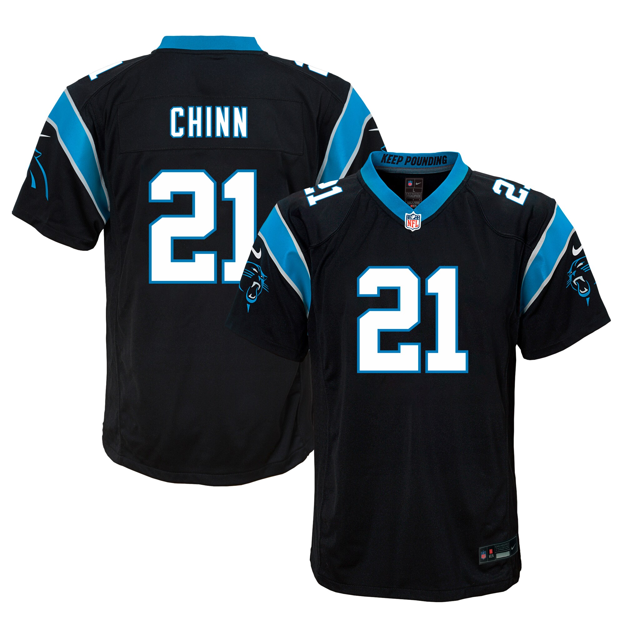 Youth Carolina Panthers Jeremy Chinn Black Game Jersey Js4204