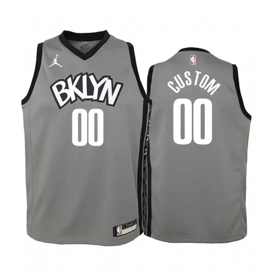 Youth Custom Brooklyn Nets Gray Statet Jersey Jumpman