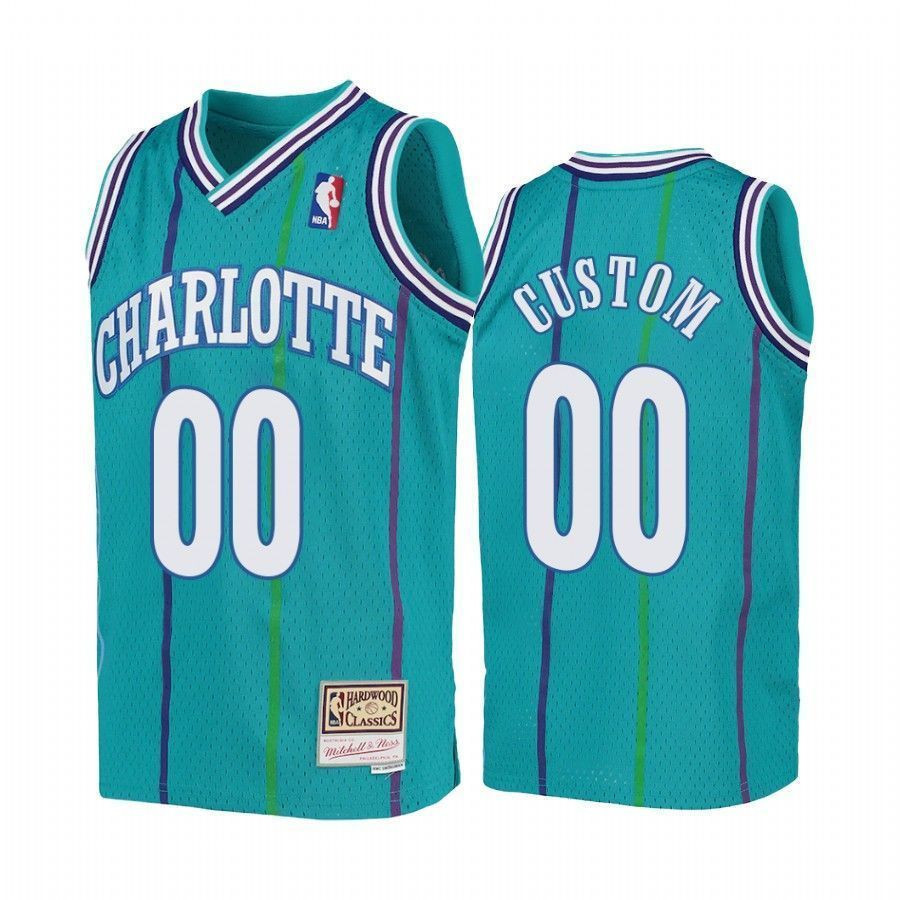 Youth Custom Charlotte Hornets Teal Hardwood Classics Jersey